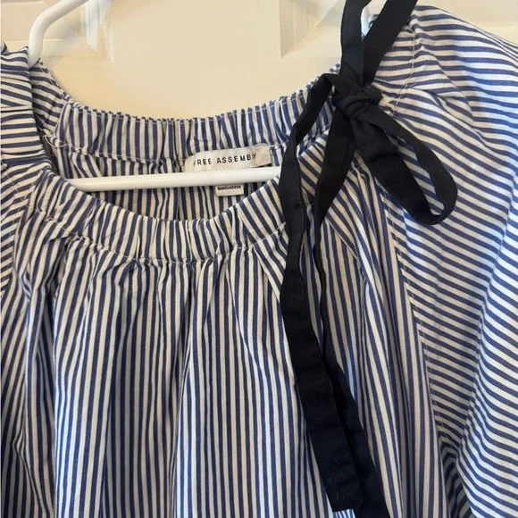 Striped Blue and White Mini Shift Dress - Picture 2 of 6